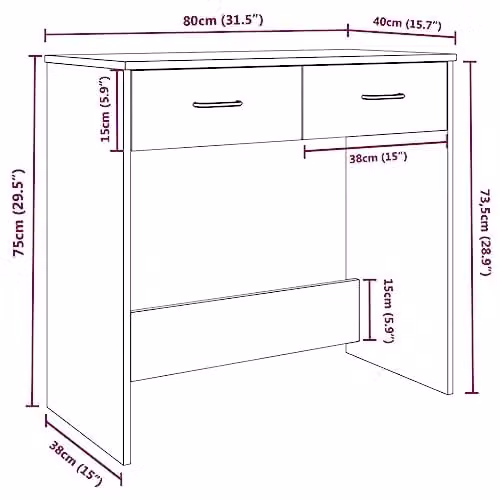 vidaXL Modern Writing Desk in Brown Oak, W/D/H: 80 x 40 x 75 cm – 3