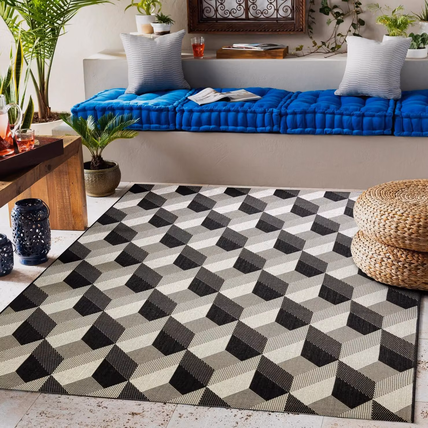 RugsX Black Modern Rectangular Flat Rug, UV Resistant Polypropylene, W: 200 cm, L: 290 cm – 4