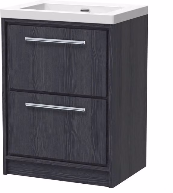Balterley Longnor 2 Drawer Vanity Basin Unit in Matt Graphite Grey, Width: 60 cm