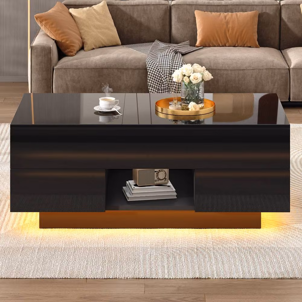 BTM High Gloss Black Lift Top Coffee Table with LED Drawers, W/D/H: 100 x 45 x 45 cm – 2