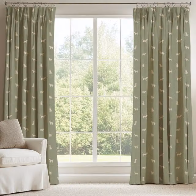ANTE DECOR Woof Printed Blackout Cotton Made To Measure Curtains in Sage Green