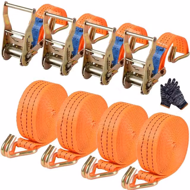 Ventryn 4 Pack Heavy Duty Ratchet Straps, Orange, 4m Length, 38mm Width, 3000kg Capacity – 1