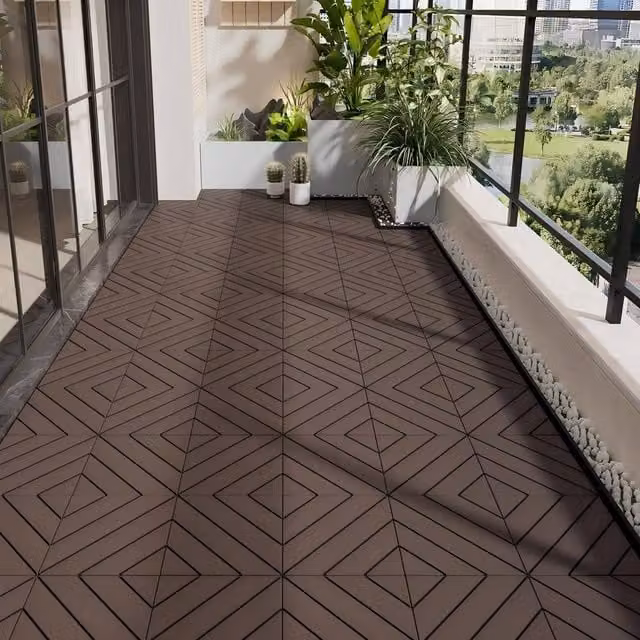 NIVOR 44 Piece Brown Composite Decking Tiles Interlocking Click System Flooring Squares, W/D: 30 x 30 cm