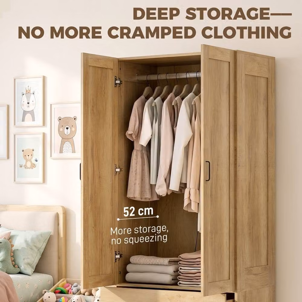 STILVORA Modern 2 Door Wardrobe with 2 Integrated Drawers and Soft Close Doors in Natural Brown and Beige – 4