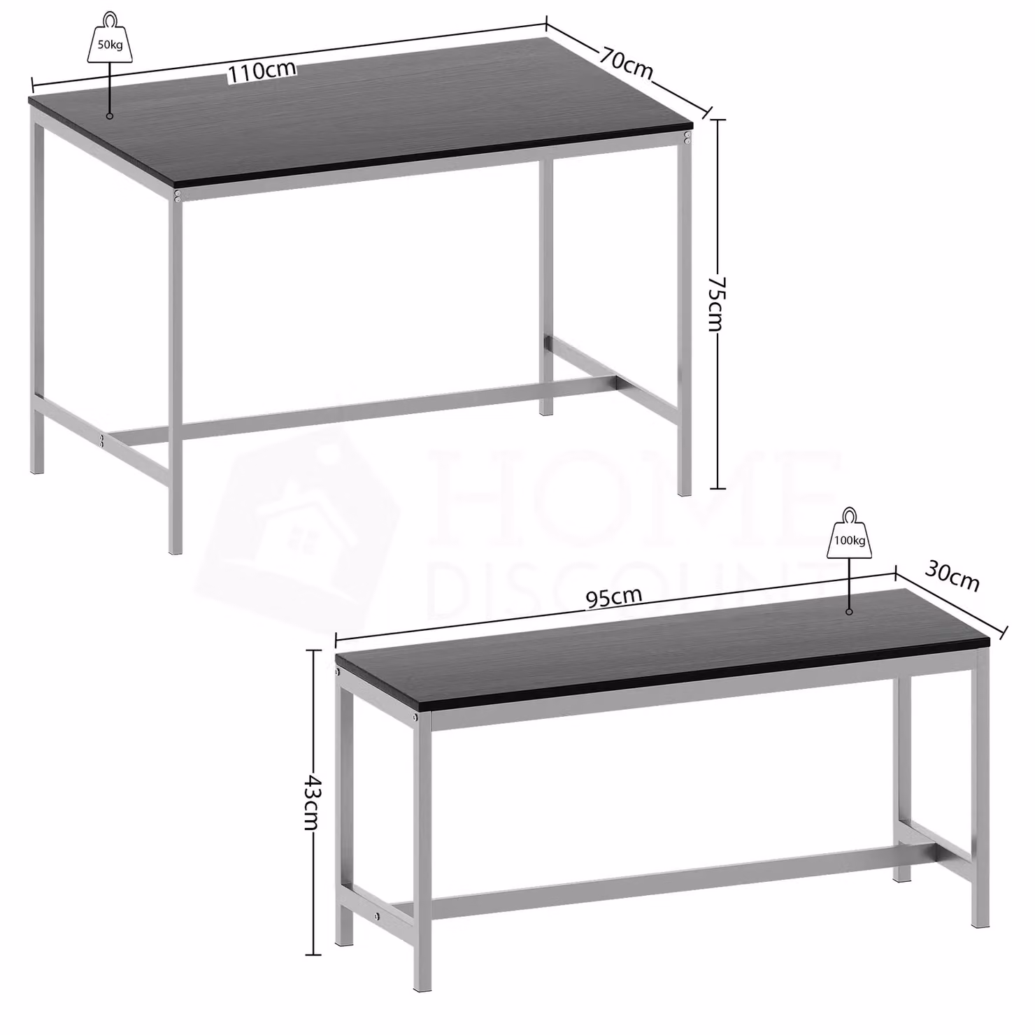 Home Discount Vida Designs Roslyn 4 Seater Dining Table and Bench Set in Black – 2
