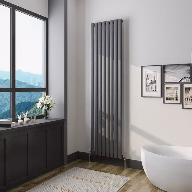 AicaBathroom Vertical Oval Column Steel Radiator in Anthracite, H 180 cm x W 47.2 cm
