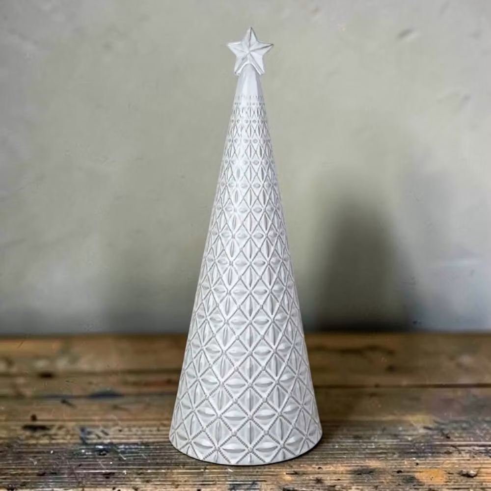 Four Candle White Geometric Glazed Ceramic Christmas Tree Ornament – 2