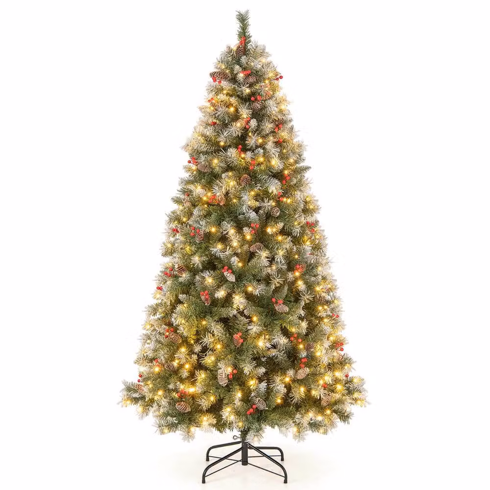 Costway 6.5ft Artificial Hinged Christmas Tree with 909 PVC Branch Tips in Green – 3
