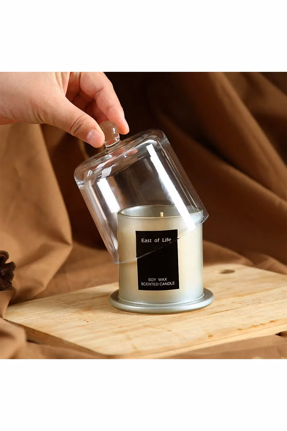 Living and Home Lychee and White Tea Scented Soy Wax Bell Jar Candle in Grey – 6