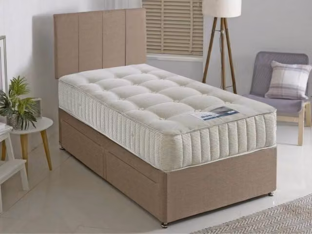 Dura Humber Crib 5 Contract Divan Bed, Small Single, Beige Fabric, W/D/H: 75 x 190 x 30 cm