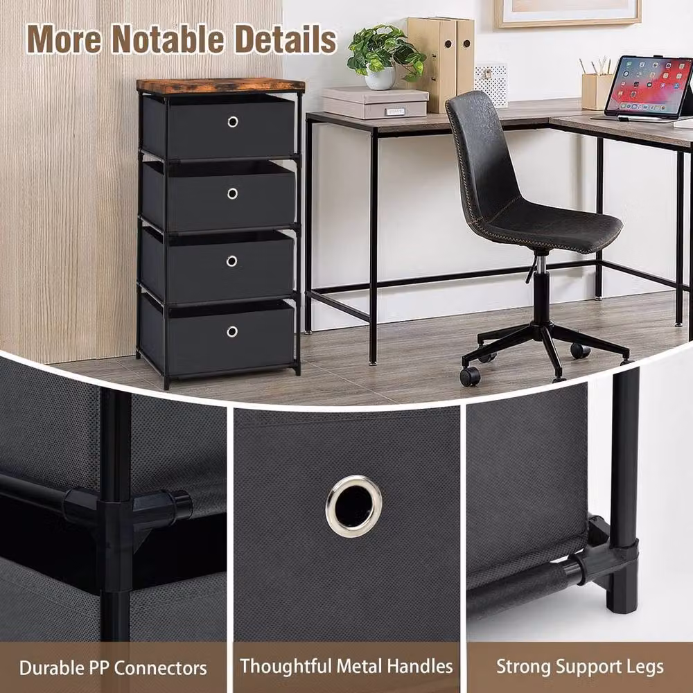 EONLION 4-Tier Fabric Dresser with Large Capacity Storage in Black – 3