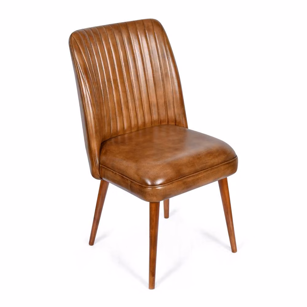 Elm Home And Garden Mid Century Real Leather Kitchen Dining Chair, Brown, H 93 cm x W 50 cm x D 61 cm – 2
