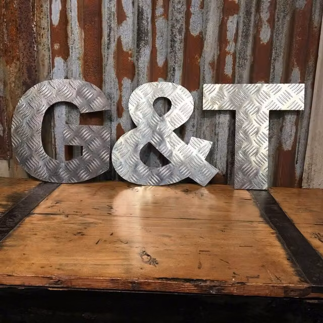 RW Norfolk Silver G and T Metal Letters Wall Plaque for Home Bar and Garden Decoration