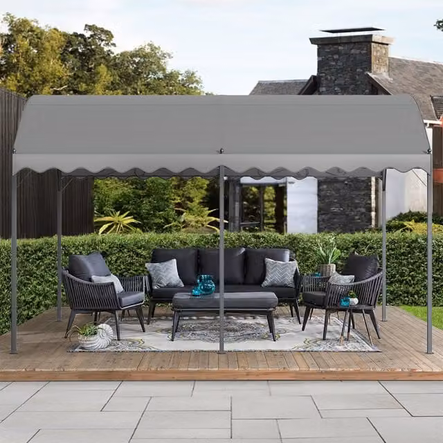 Livingandhome Outdoor Metal Arched Car Canopy with Grey Polyester Shade