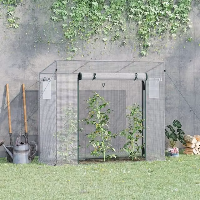 Outsunny White Freestanding Walk-in Outdoor Garden Greenhouse with Steel Frame and Roller System