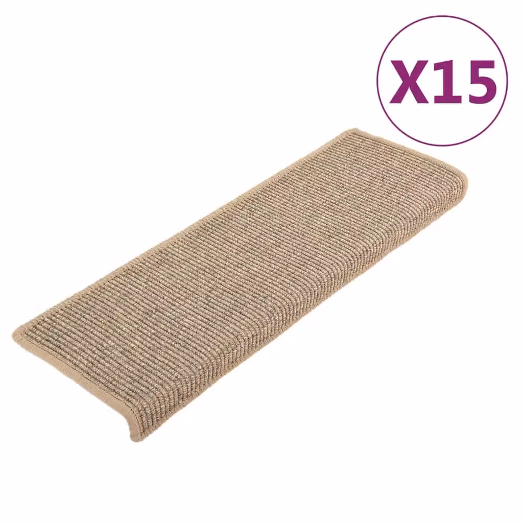 Berkfield Home Self-adhesive Stair Mats, 15 Pack, Dark Beige, W: 65 cm, D: 21 cm, H: 4 cm – 2