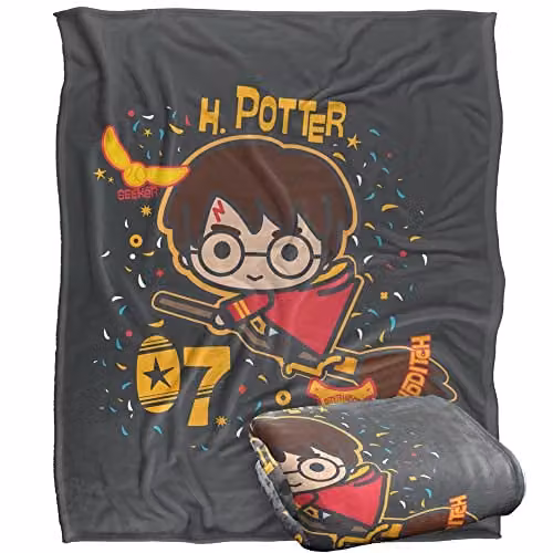 LOGOVISION Harry Potter Quidditch Chibi Super Soft Fleece Throw Blanket, White and Multicolour, W/D/H: 152 x 127 cm