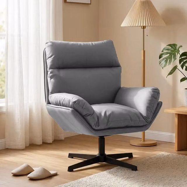 NESTLUNE Modern Shell Accent Chair with 360 Degree Swivel and Armrests in Dark Grey and Black – 1