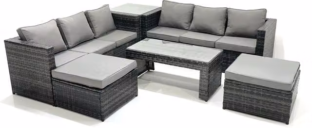 Fimous 8-Seater Modern Rattan Garden Furniture Set in Dark Grey with Upholstered Cushions