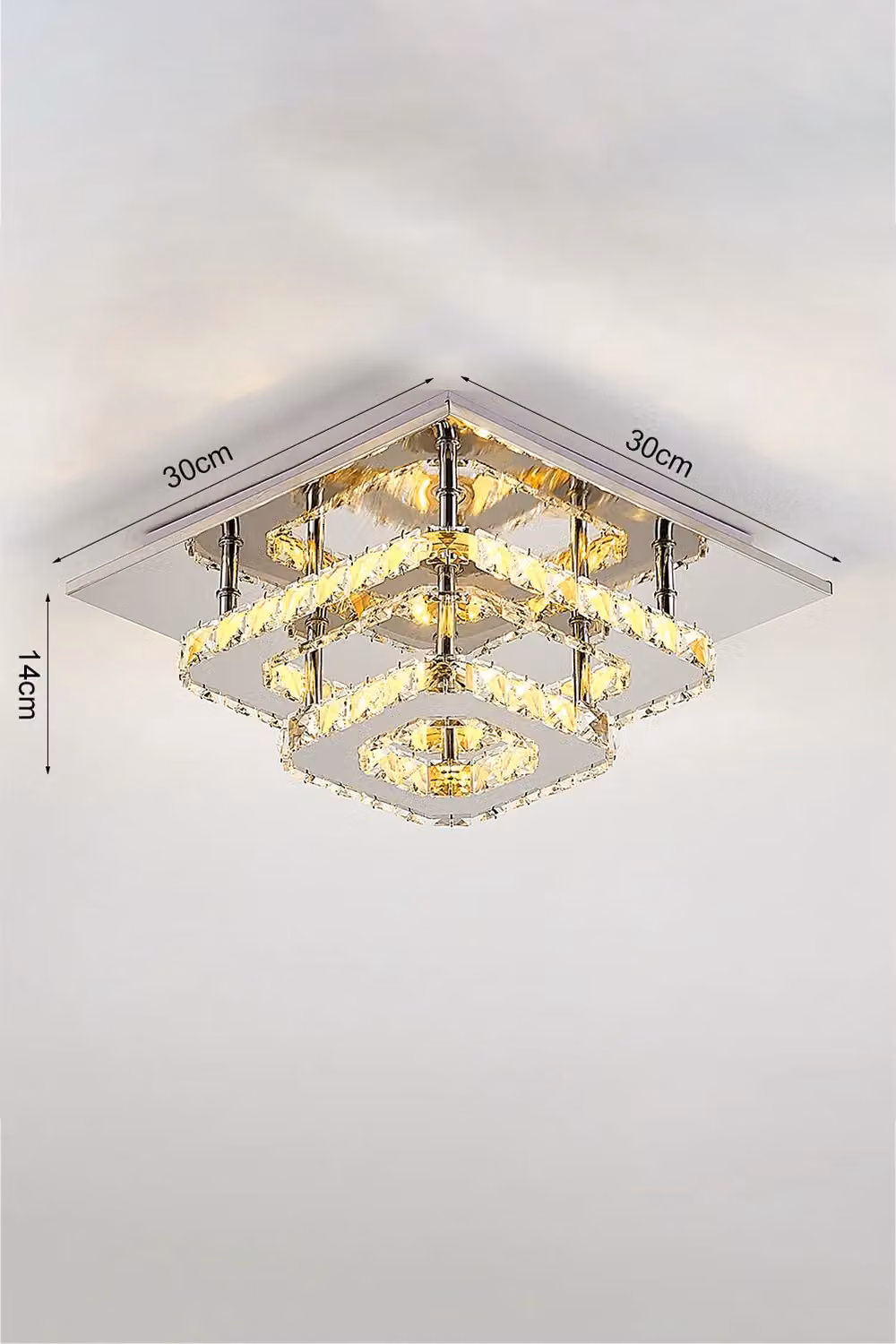 Living and Home Modern Double-Tier Crystal Dimmable LED Ceiling Light in Silver and Transparent – 3