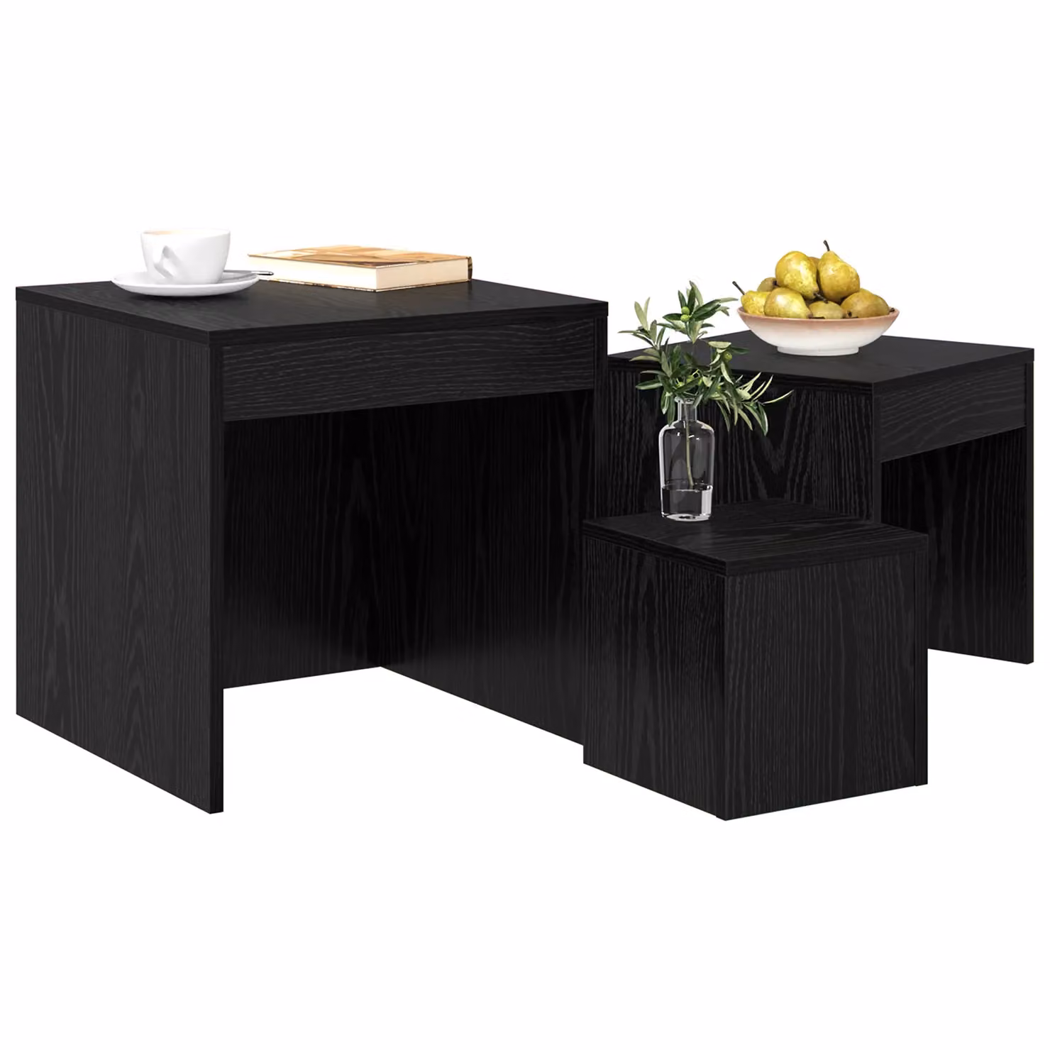Berkfield Home Set of 3 Modern Square Coffee Tables in Black Oak, W/D/H: 45 x 45 x 45 cm – 3