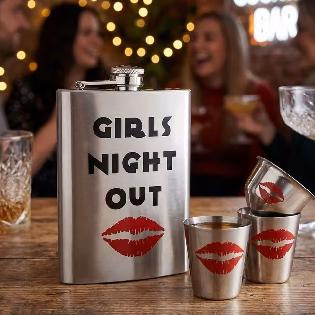 Orsina Girls Night Out Hip Flask Set in Silver with Stainless Steel Flask, Shot Glass and Funnel – 2