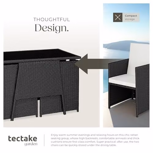 tectake Rattan Bistro Set with 2 Chairs and 1 Glass Top Table in Black – 4
