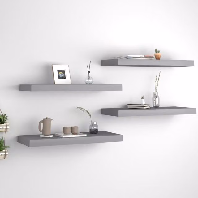 Berkfield Home Set of 4 Grey Floating Wall Shelves, W/D/H: 60 x 23.5 x 4 cm