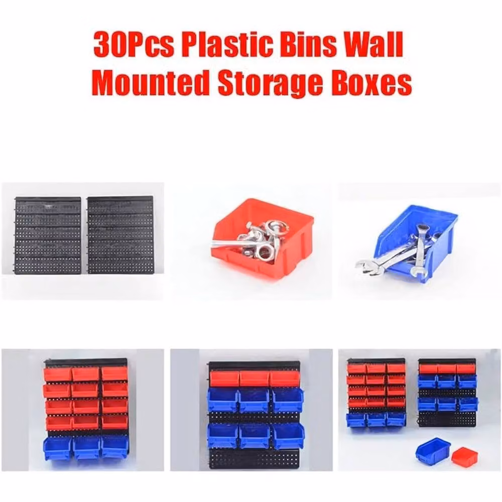 NESTLUNE 30-Piece Multicolour Wall Mounted Plastic Storage Bins for Garage Tools, W/D/H: 100 x 15 x 15 cm – 5
