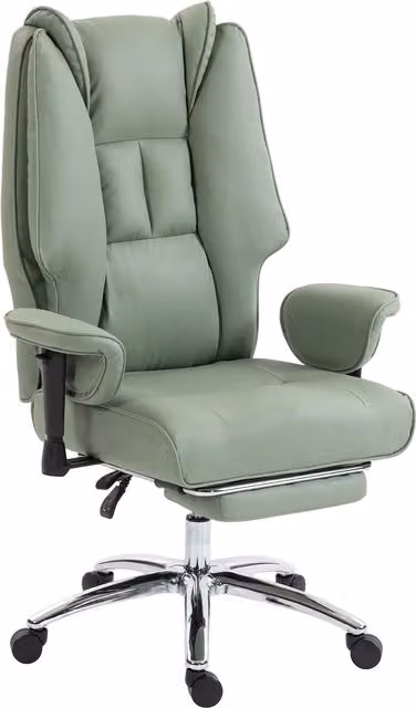 HOMCOM Executive Office Chair in Green with Footrest, Adjustable Armrests and Pet-Friendly Faux Leather