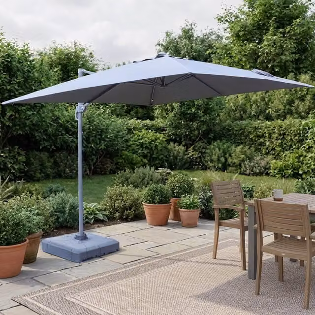 Roma Grey Rectangular Cantilever Parasol with Steel Frame and Polyester Canopy