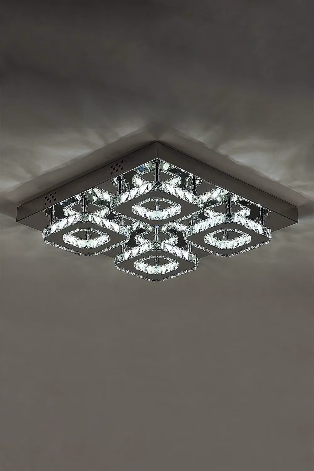 Living and Home Square Crystal Cluster LED Ceiling Light in Silver and Transparent – 4