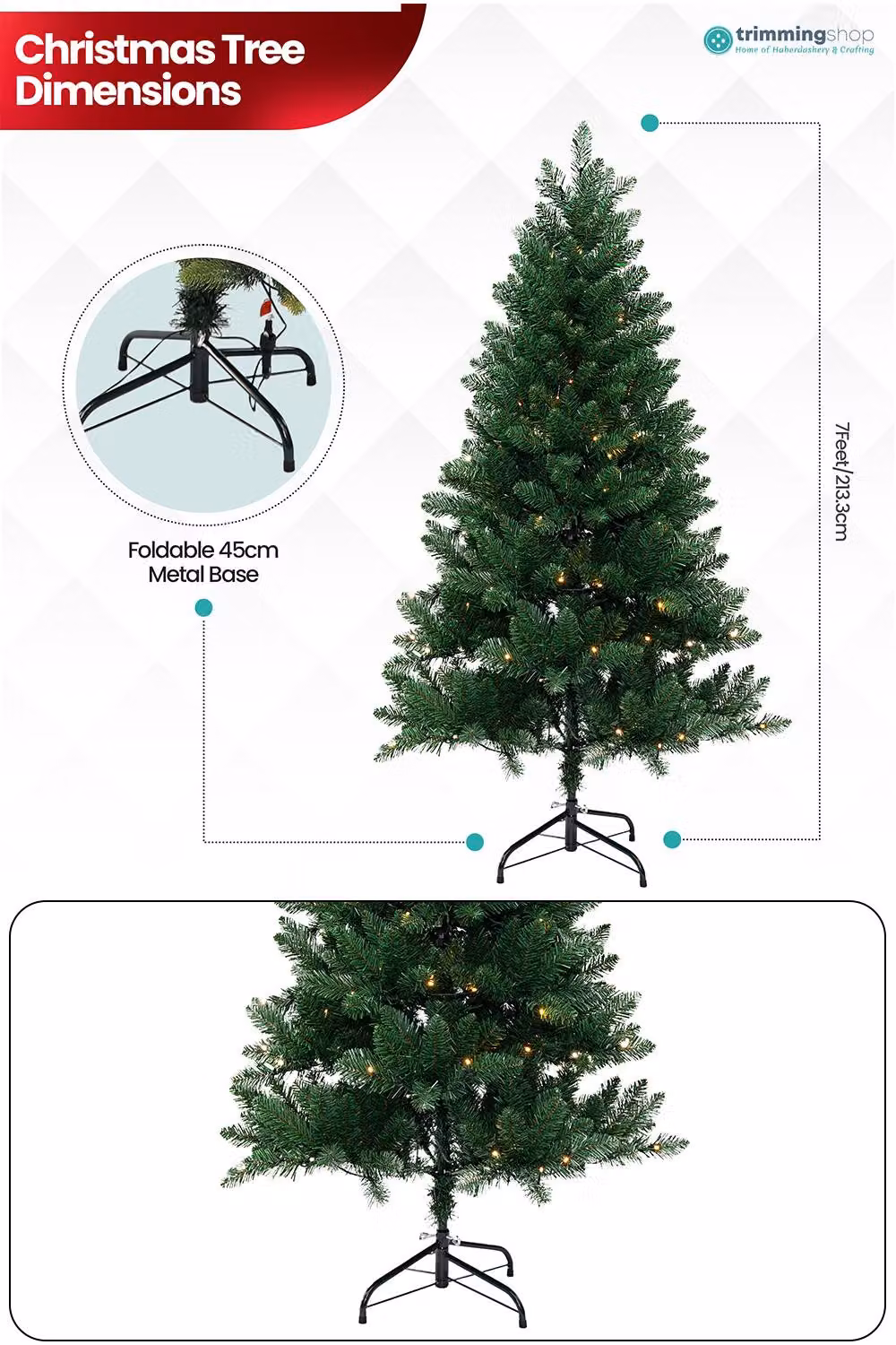 Neel Blue Nordic Scandinavian Pre-Lit Pine Christmas Tree with Warm White LEDs in Green, Height: 150 cm – 2