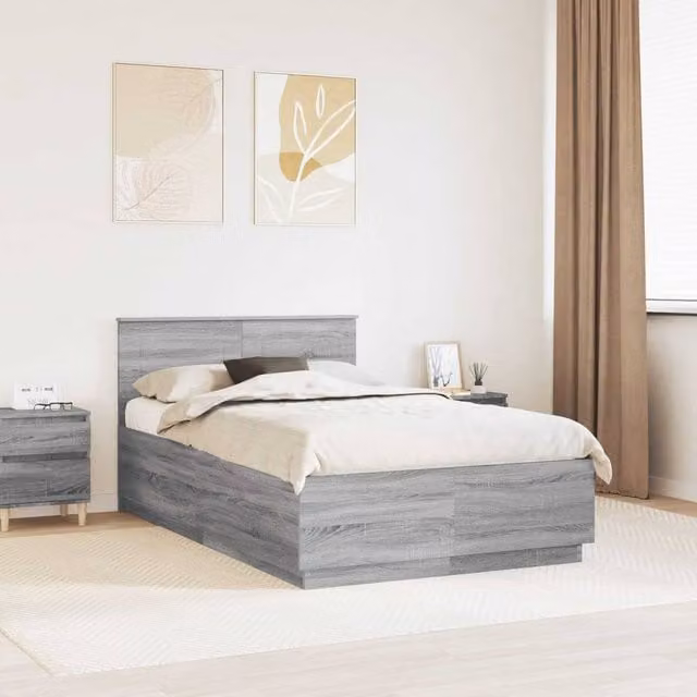 Berkfield Home Modern Grey Engineered Wood Bed Frame with Under-Bed Lighting and USB Charging Port, W: 120 cm, D: 200 cm – 1
