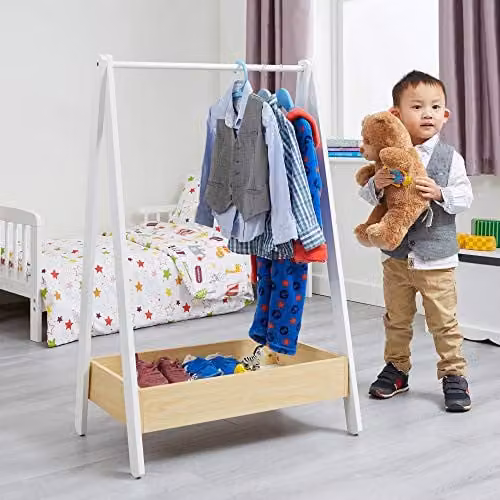Liberty House Toys White and Pine Wooden Kids Dressing Rail Unit, H x W x D: 98.5 x 64.5 x 42 cm – 1