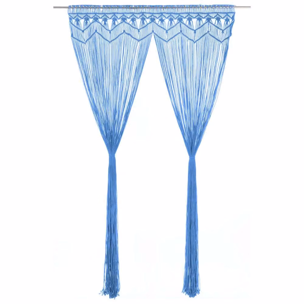 Berkfield Home Blue Macrame Cotton Curtain, W: 140 cm, H: 240 cm – 2