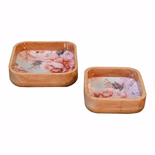 Artisan Pink Floral Square Bowl Set of 2 in Pink and Brown W/D/H: 10.0 x 20.0 x 20.0 cm – 2