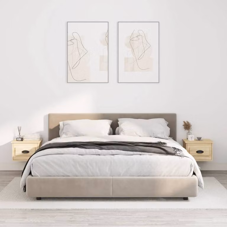 Berkfield Home Set of 2 Wall-mounted Bedside Cabinets in Sonoma Oak, Light Brown, W/D/H: 41.5 x 36 x 28 cm