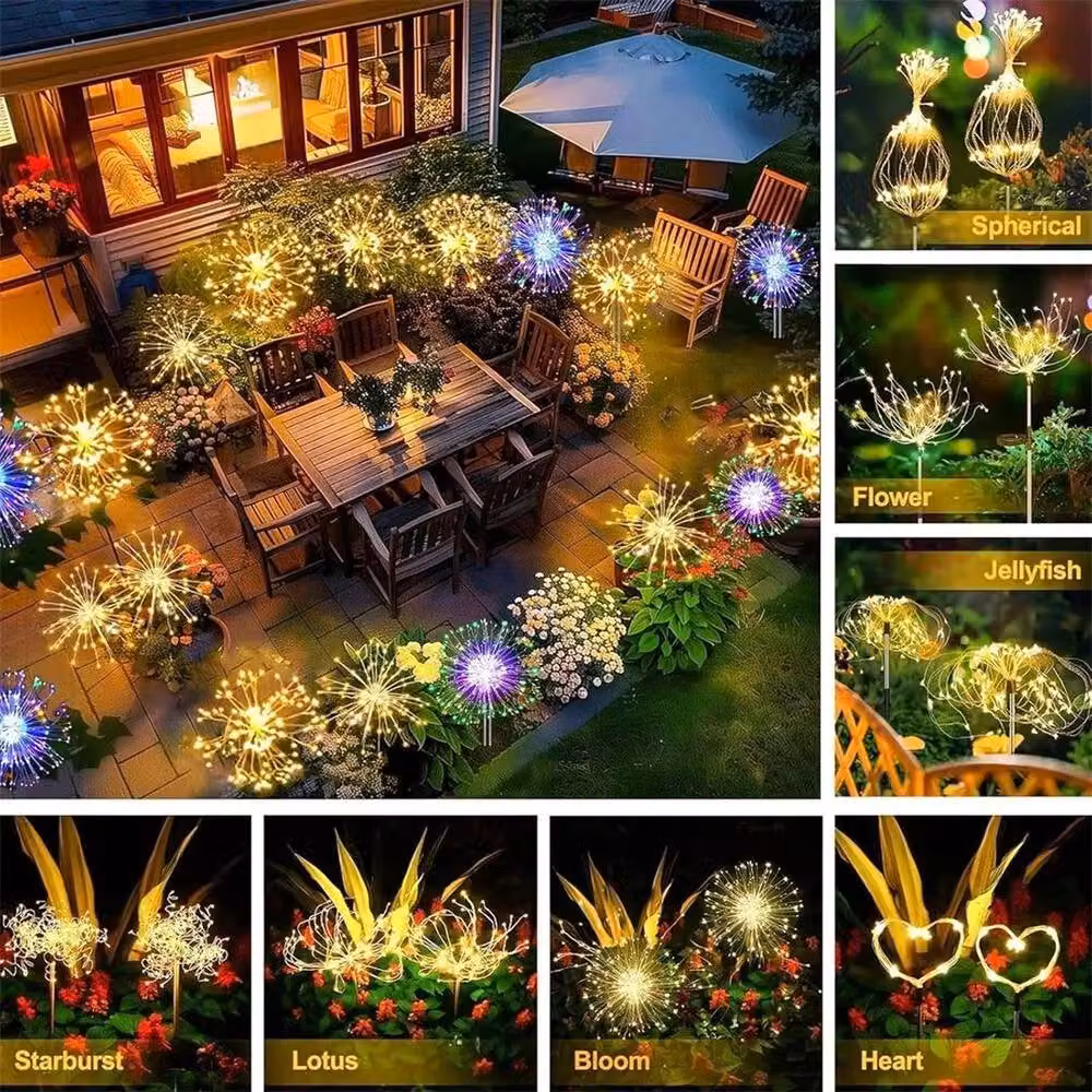 SPETLEK Solar Powered Starburst Firework Stake Lights in Warm White with 8 Star Effects – 4