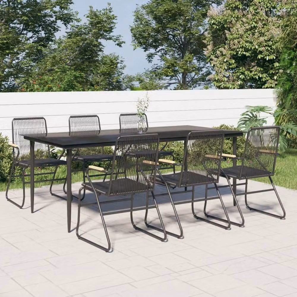 Berkfield Home Beautiful 7 Piece Garden Dining Set in Black PVC Rattan – 1