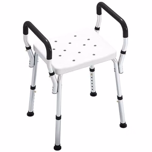 HOMCOM Non-Slip Portable Shower Stool with Adjustable Height and Drainage Seat in White