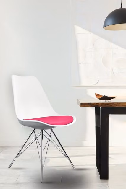 Fusion Living Soho Plastic Dining Chair with Chrome Metal Legs in Bright Pink