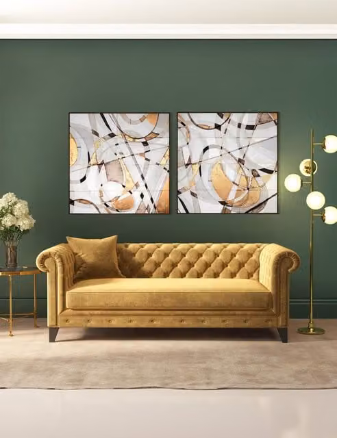 Gallery Direct Set of 2 Kaleidoscope Square Framed Abstract Geometric Wall Art in Brown and Multicolour