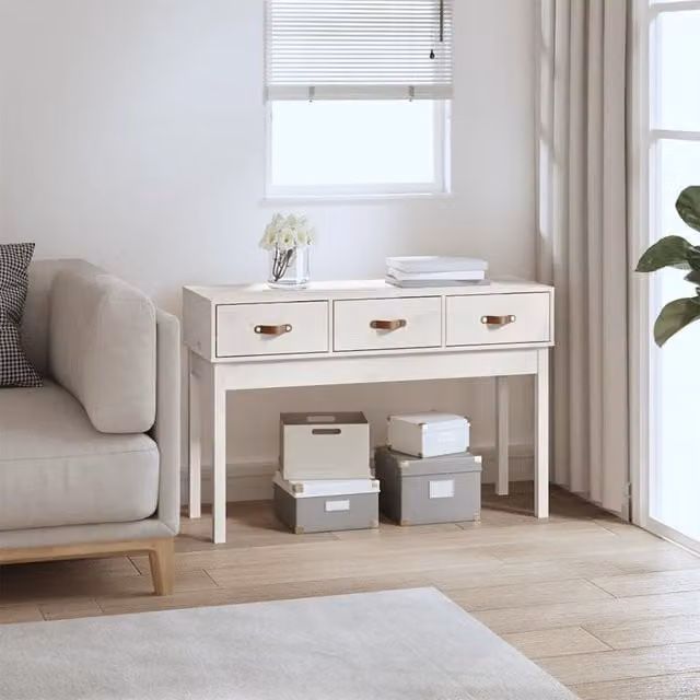Berkfield Home White Rustic Solid Wood Pine Console Table W/D/H: 114 x 40 x 75 cm