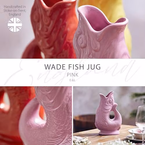 Wade Fish Ceramic Jug, Pink, 0.6l – 2