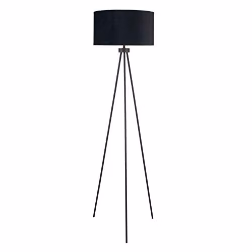 Pacific Lifestyle Minimalist Metal Tripod Floor Lamp in Black and Silver with Fabric Cylinder Shade