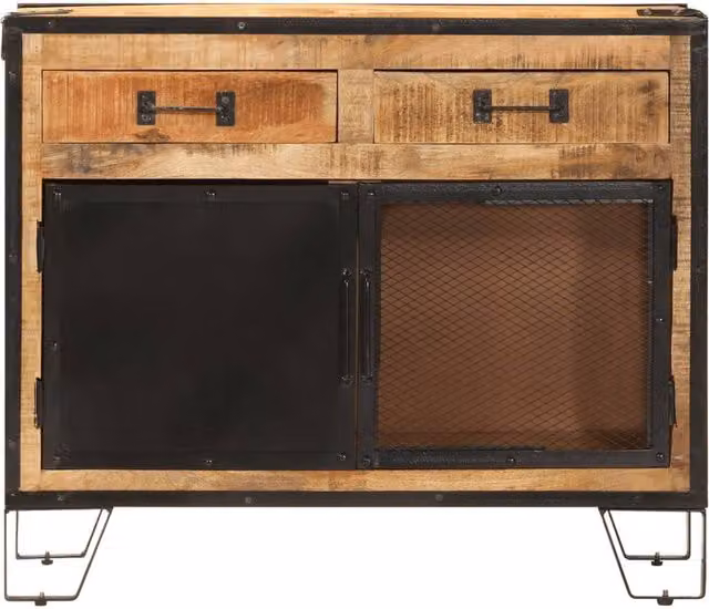 Berkfield Home Industrial Mango Wood and Metal Sideboard in Brown, W/D/H: 80 x 31 x 66 cm