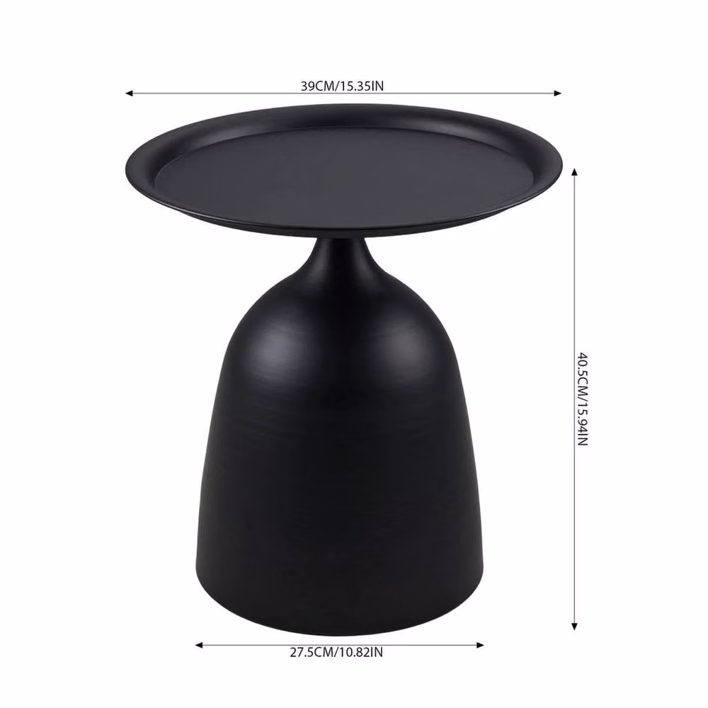 KORVIXA Black Round Side Table with Matt Metal Tray Top, Diameter: 100 cm – 2