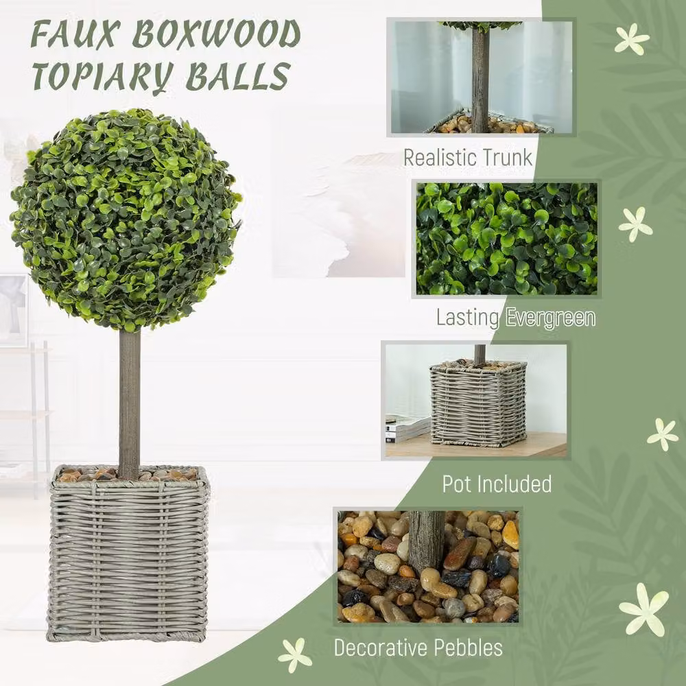 STILVORA Set of 2 Green Artificial Boxwood Topiary Potted Plants, Height: 50 cm – 4
