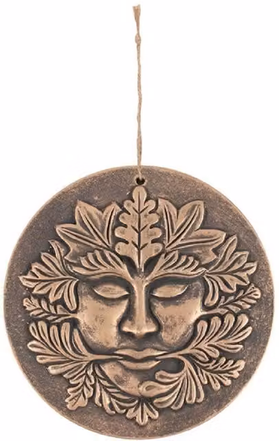 KDMK Round Ceramic Goddess Wall Plaque with Floral Portrait in Brown, Green and Bronze